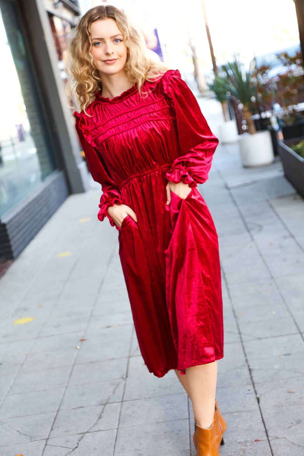 Be Your Own Star Ruby Mock Neck Velvet Dress