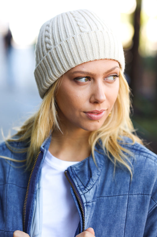 Oatmeal Cable Knit Beanie