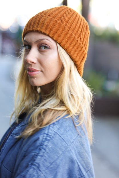 Let's Go Mustard Cable Knit Beanie