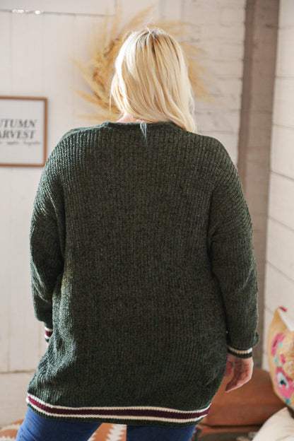 Forest Green Chenille Velvet Open Pocket Cardigan