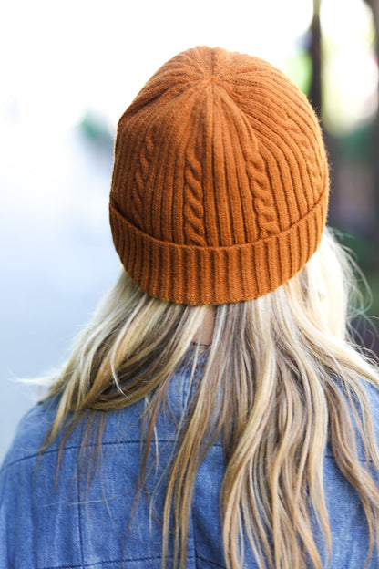 Let's Go Mustard Cable Knit Beanie