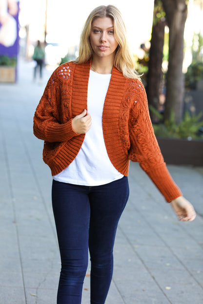 Layer Me Up Rust Cable Dolman Bolero Open Cardigan