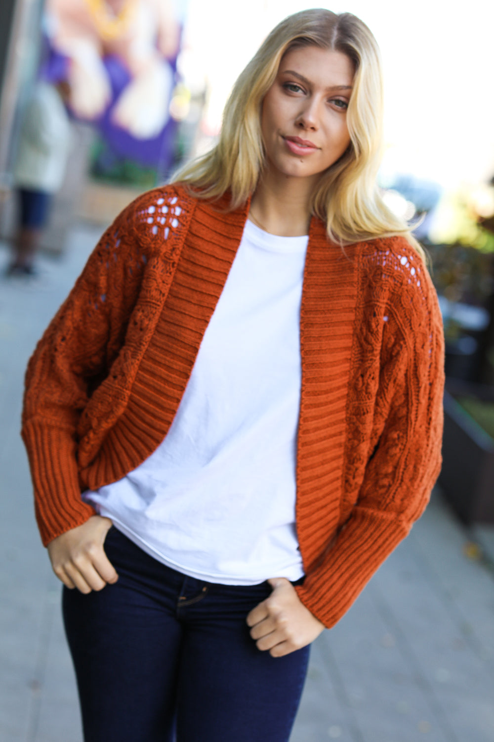 Layer Me Up Rust Cable Dolman Bolero Open Cardigan