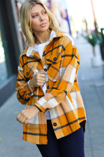 Weekend Ready Butterscotch Plaid Flannel Oversized Jacket