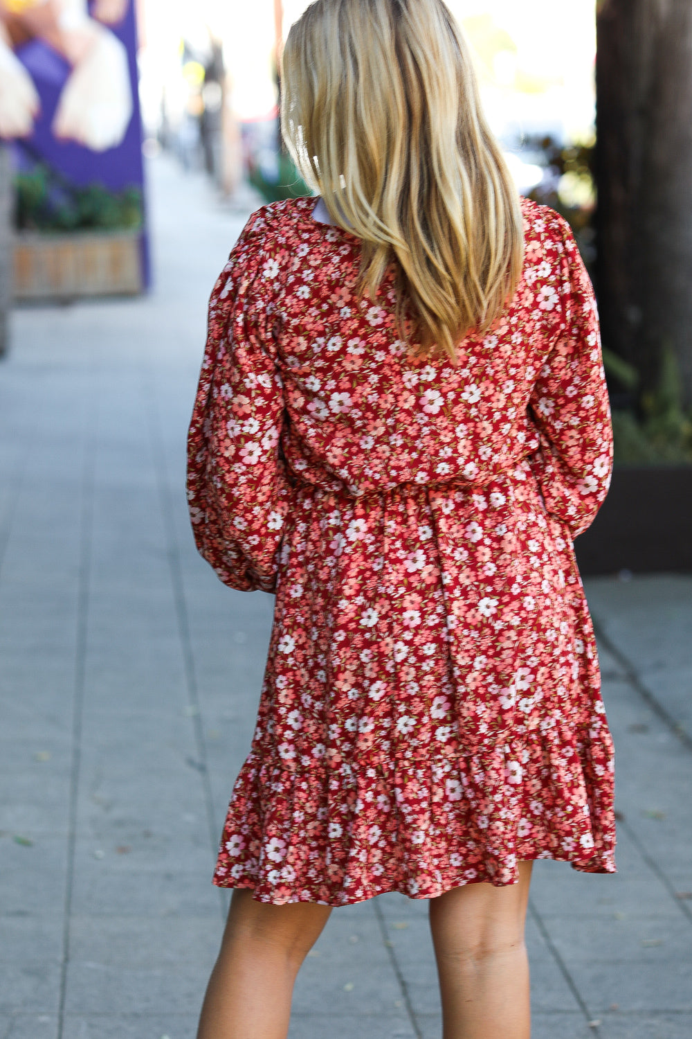 Make A Statement Burgundy Floral V Neck Dress