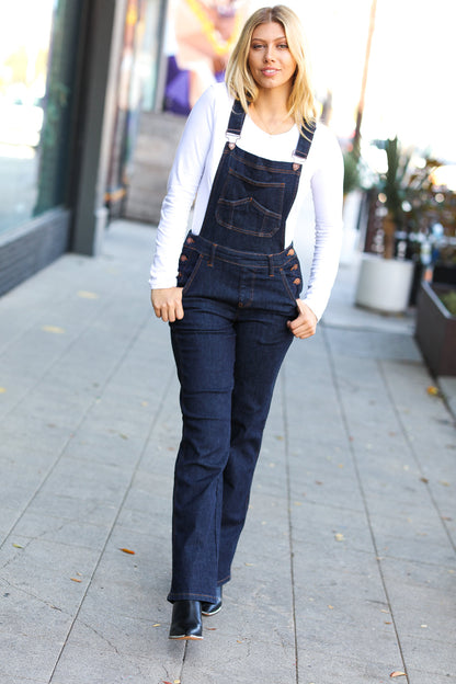 Just For You Dark Denim High Waist Wide Leg Overalls