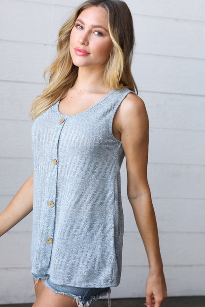 Light Blue Two Tone Button Down Sleeveless Top