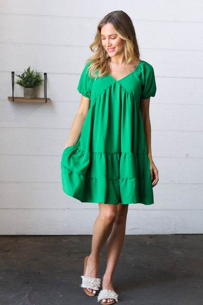 Kelly Green Sweetheart Tiered Crinkle Dress