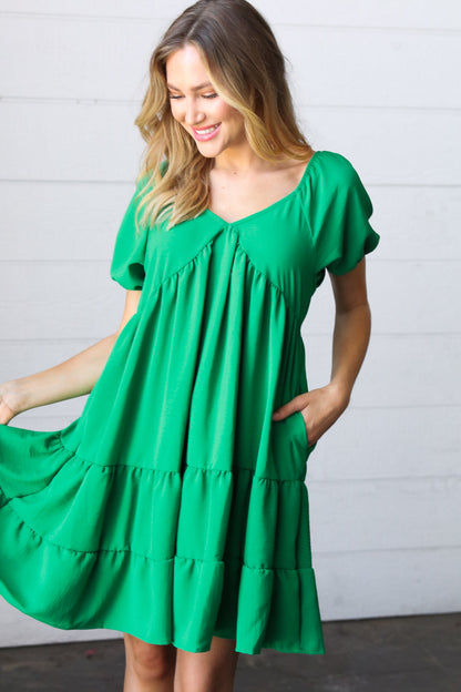 Kelly Green Sweetheart Tiered Crinkle Dress