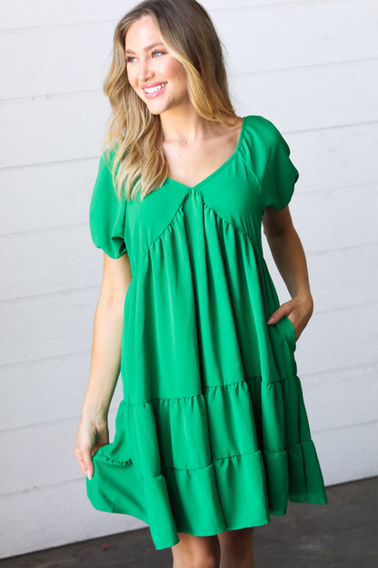 Kelly Green Sweetheart Tiered Crinkle Dress