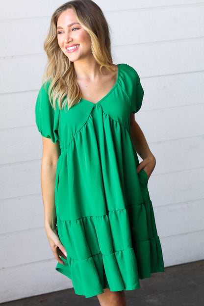 Kelly Green Sweetheart Tiered Crinkle Dress