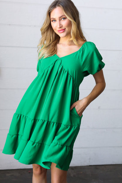 Kelly Green Sweetheart Tiered Crinkle Dress