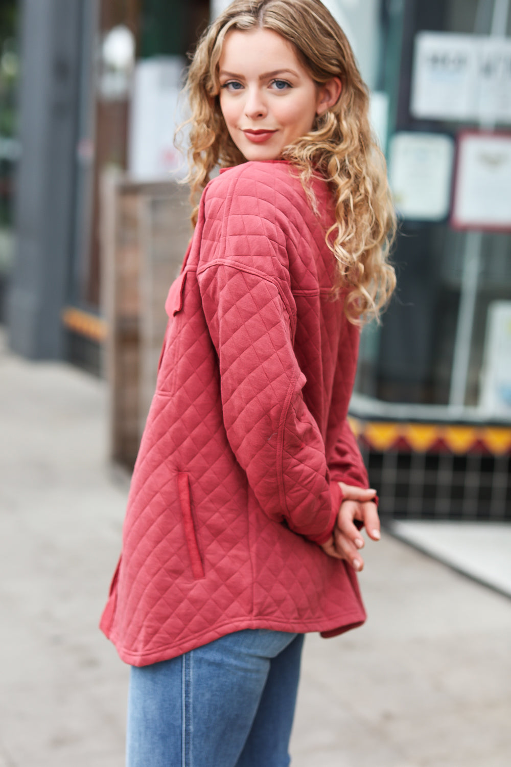 Marsala Quilted Knit Button Down Shacket