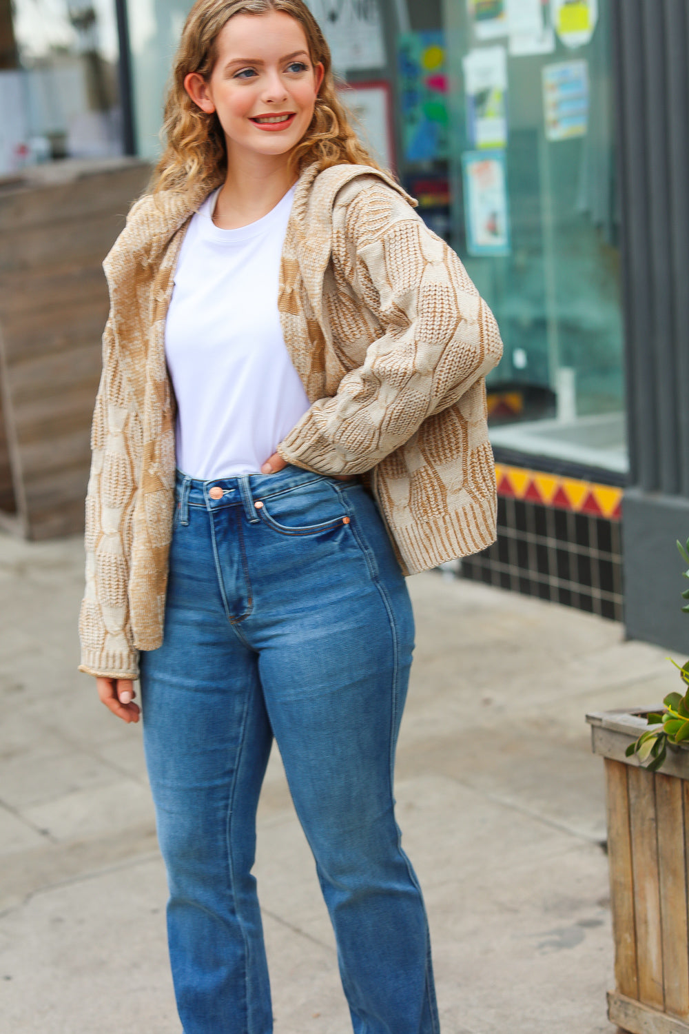 All of Me Taupe Two Tone Collared Open Cardigan