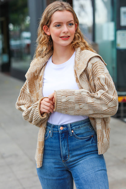 All of Me Taupe Two Tone Collared Open Cardigan