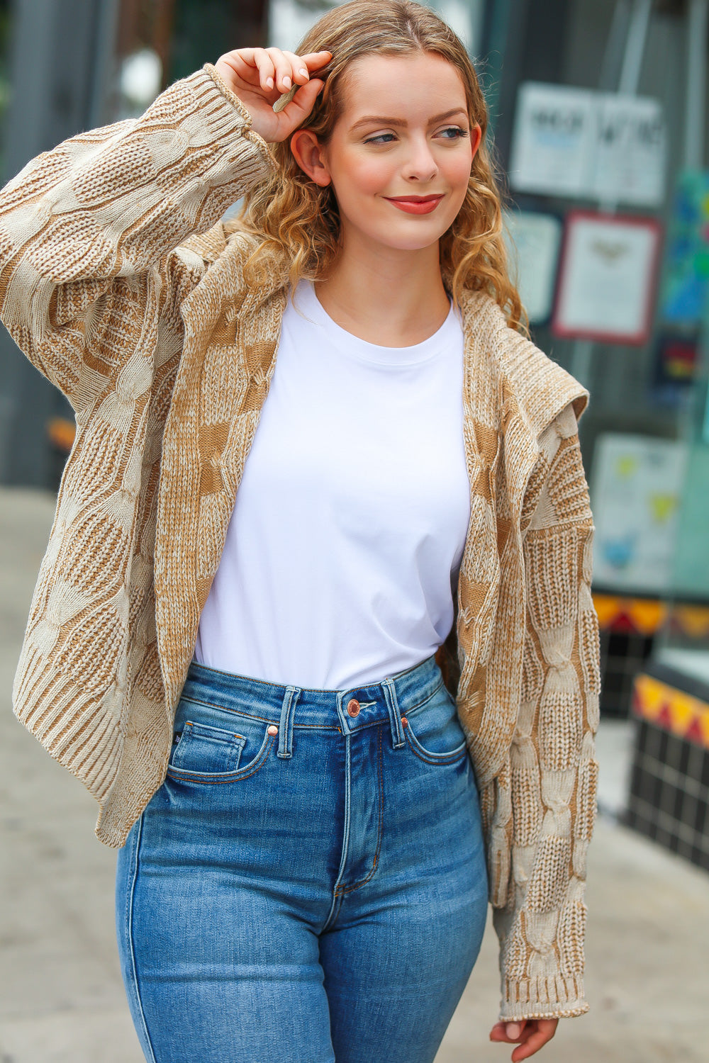 All of Me Taupe Two Tone Collared Open Cardigan