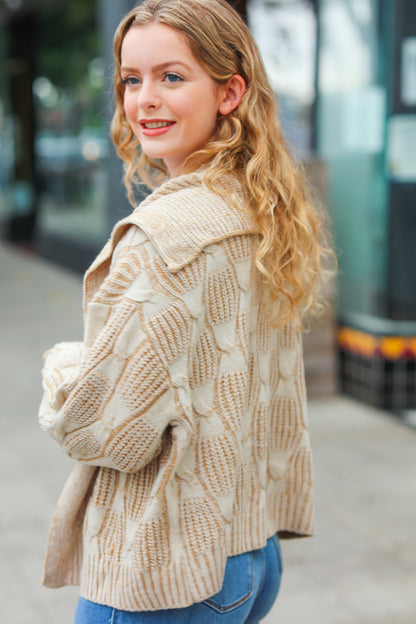 All of Me Taupe Two Tone Collared Open Cardigan