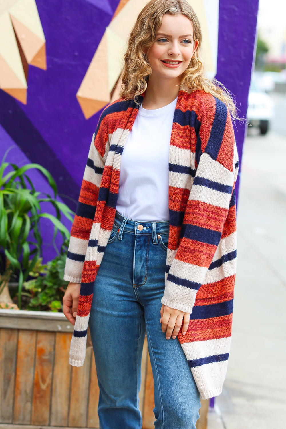 All Put Together Rust & Navy Striped Pocketed Cardigan