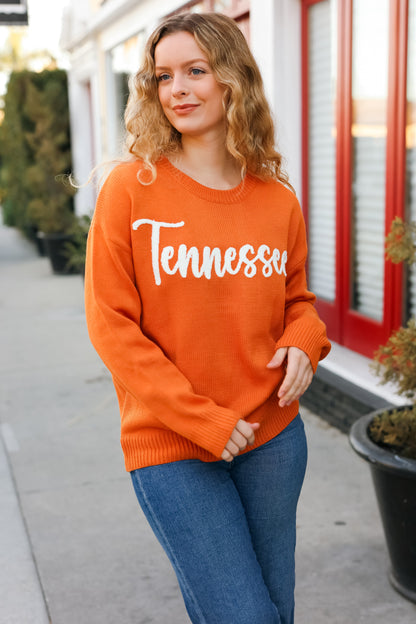 Game Day Orange "Tennessee" Embroidery Pop Up Sweater