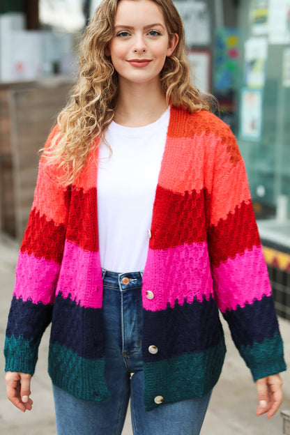 Make Your Day Magenta Honeycomb Knit Button Down Cardigan