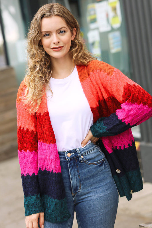 Make Your Day Magenta Honeycomb Knit Button Down Cardigan