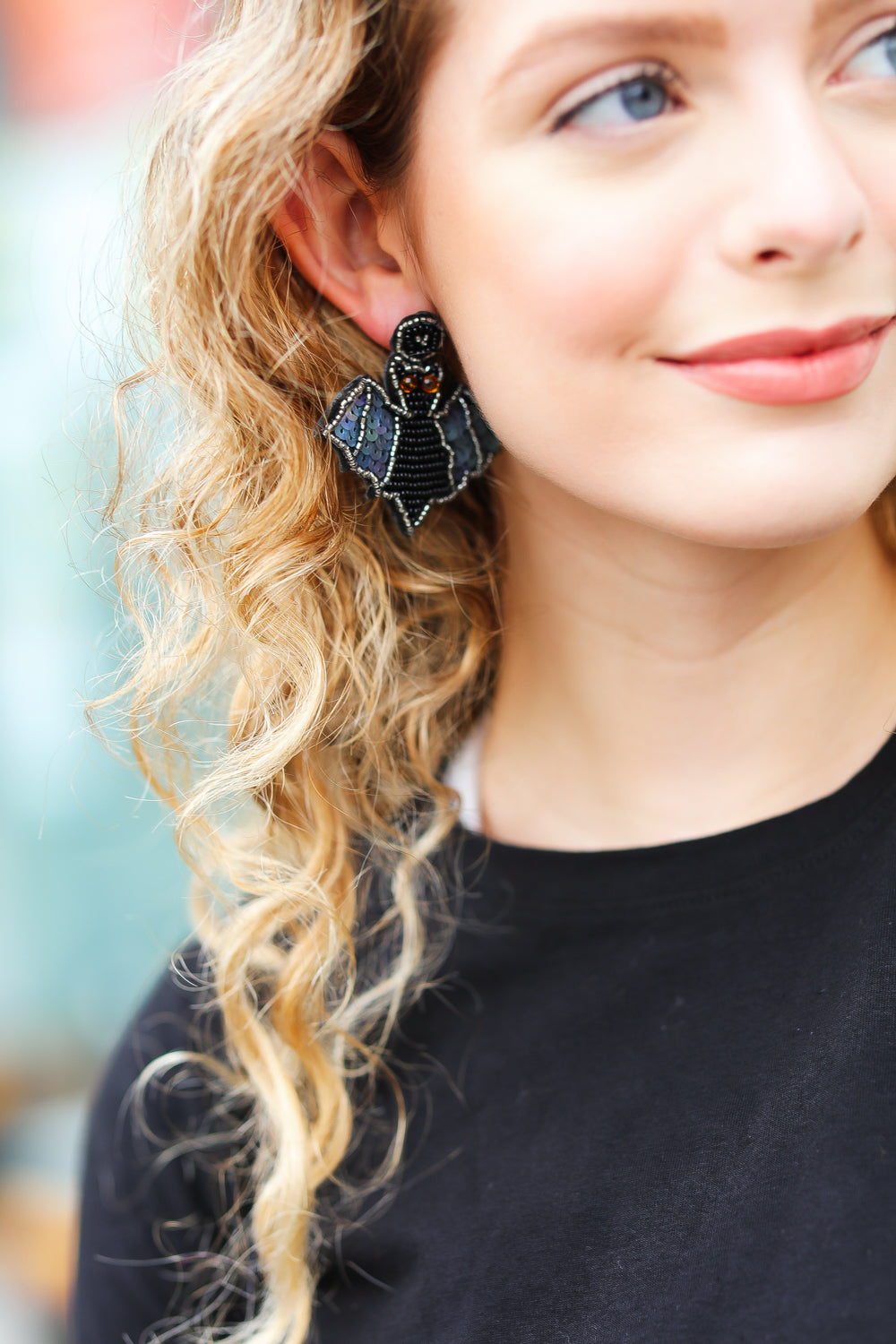 Halloween Bat Designed Beaded Earrings