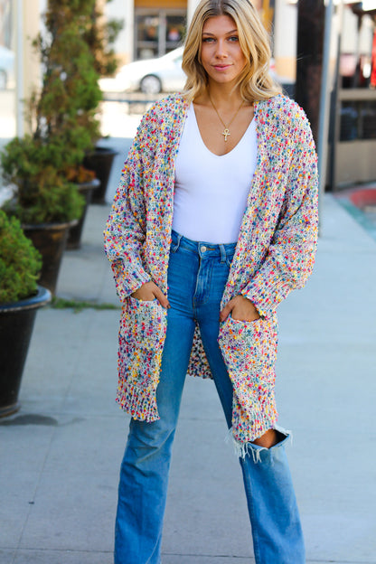 Ivory Popcorn Long Sleeve Open Sweater Cardigan