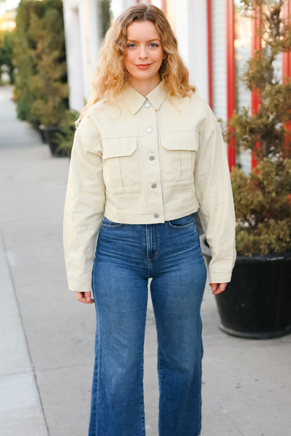 Back In Town Natural Cotton Twill Cropped Jacket