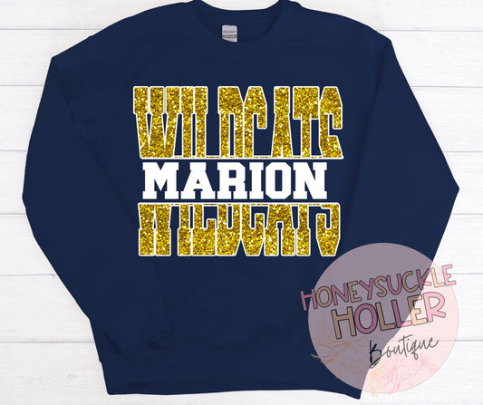 Split Faux Gold Glitter Marion Wildcats