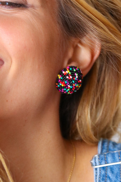 Black Multicolor Bead Stud Earrings