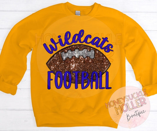 Faux Glitter Football Navy Wildcats Football