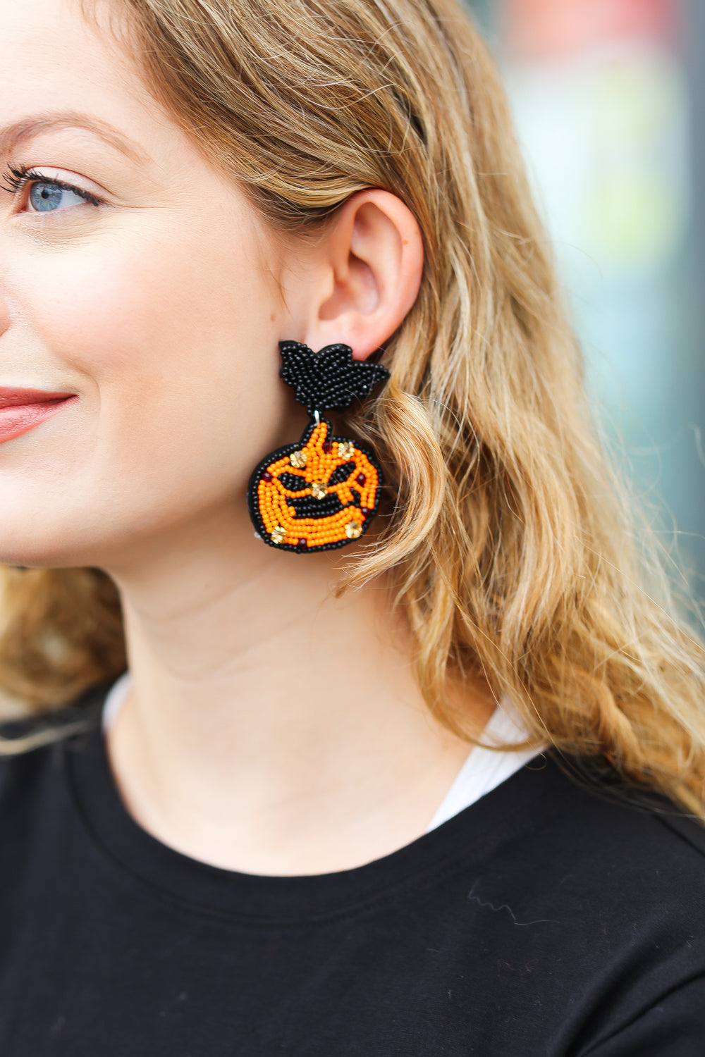 Halloween Jack-o-Lantern Beaded Dangle Earrings