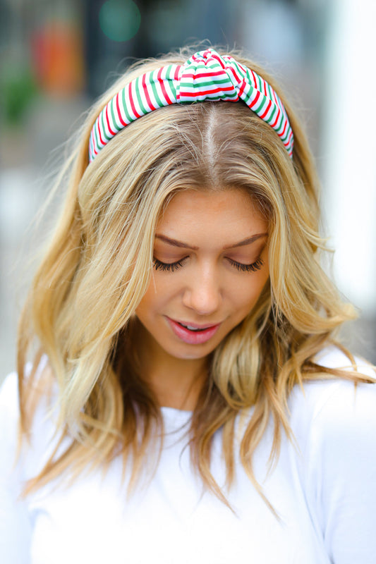 Green/Red Christmas Stripe Top Knot Headband