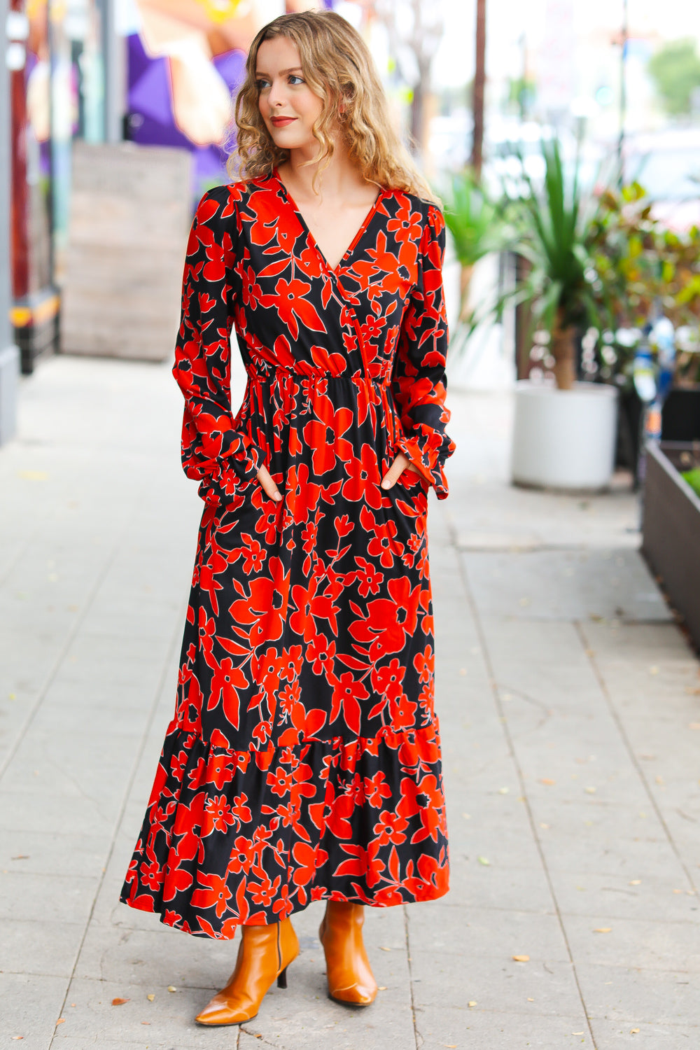 It's A Match Black & Rust Floral Surplice Maxi Dress