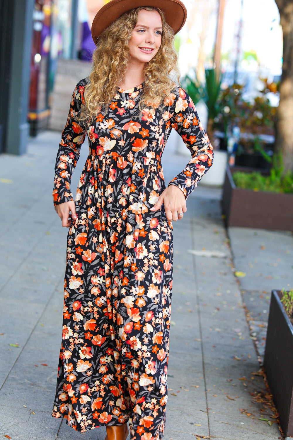 Diva Days Black Floral Long Sleeve Maxi Dress