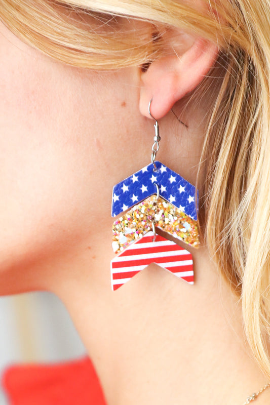 Glitter Stars/Stripes Tiered Foam Dangle Earrings