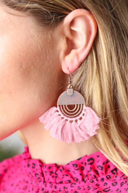 Blush Boho Brass Tassel Drop Earrings