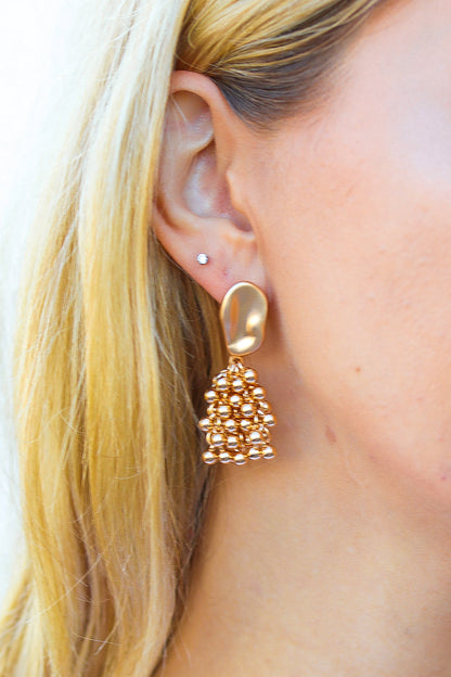 Gold Statement Pom Pom Dangle Earrings