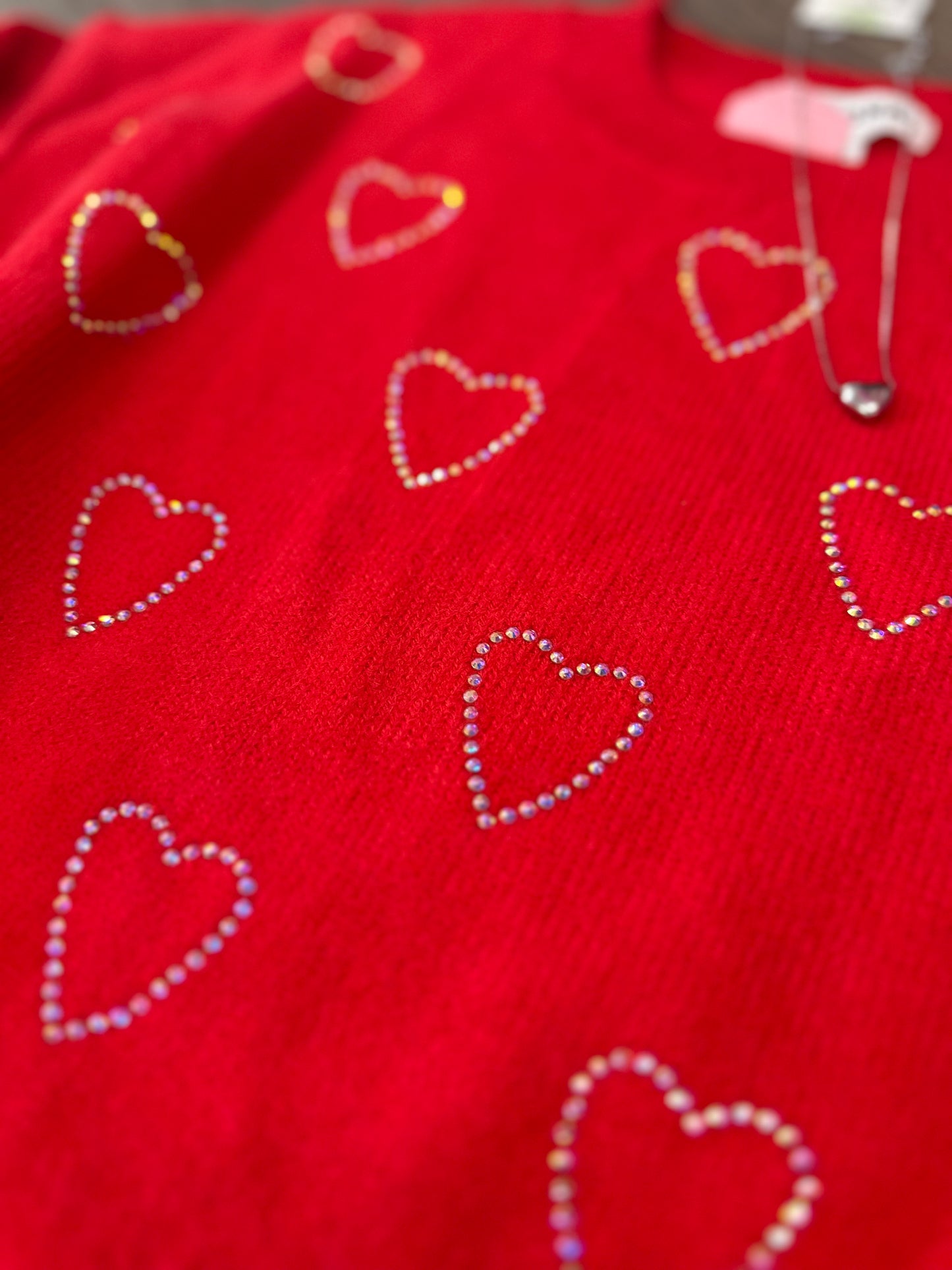 Rhinestone Heart Sweater-Red