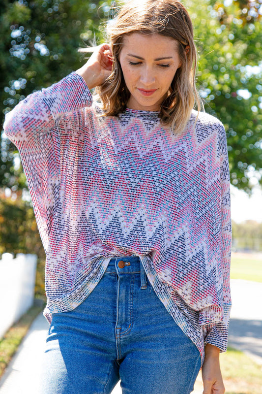 Multicolor Jacquard Chevron Slouchy Knit Top