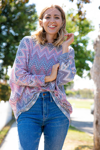 Multicolor Jacquard Chevron Slouchy Knit Top