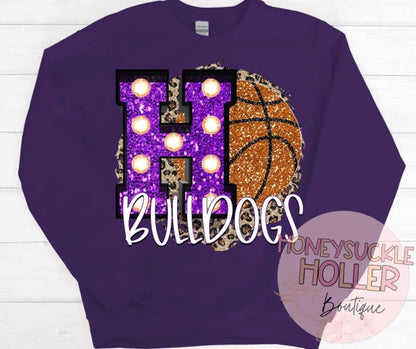 Faux Sparkle H Bulldog Basketball