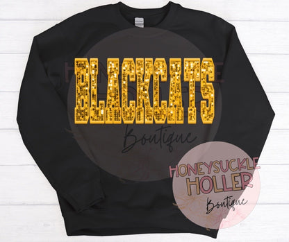 Faux Sequins Embroidered Gold Blackcats