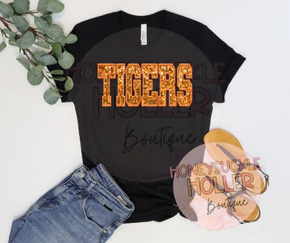 Faux Sequins Embroidered Orange Tigers