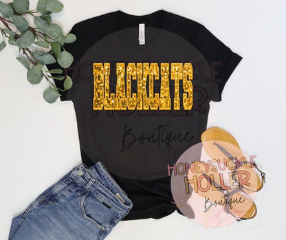 Faux Sequins Embroidered Gold Blackcats