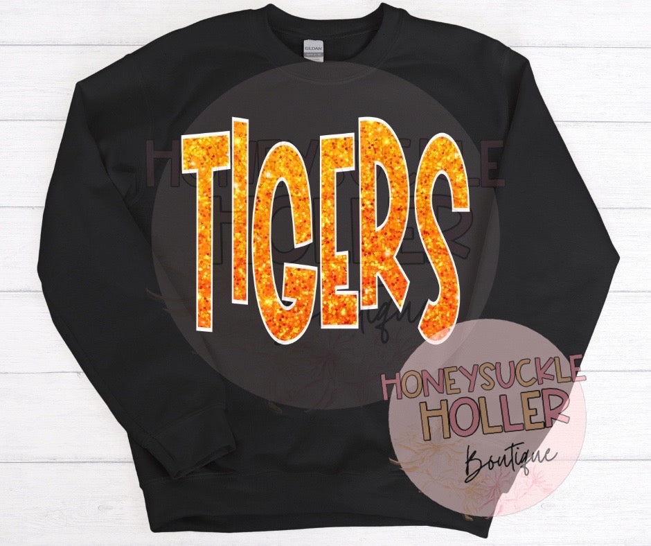 Faux Sparkle Orange Tigers