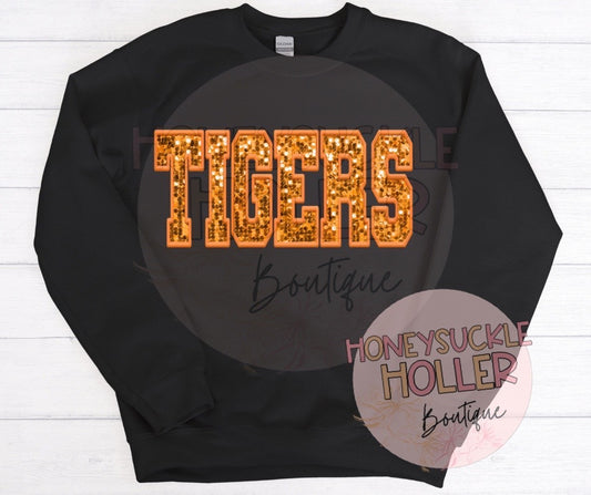 Faux Sequins Embroidered Orange Tigers