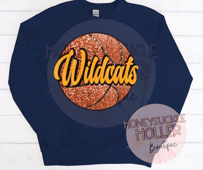 Faux Glitter Gold Wildcats Basketball