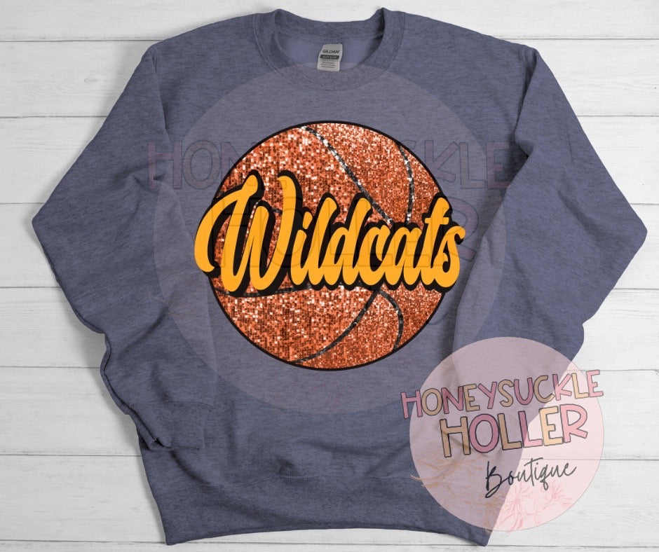 Faux Glitter Gold Wildcats Basketball