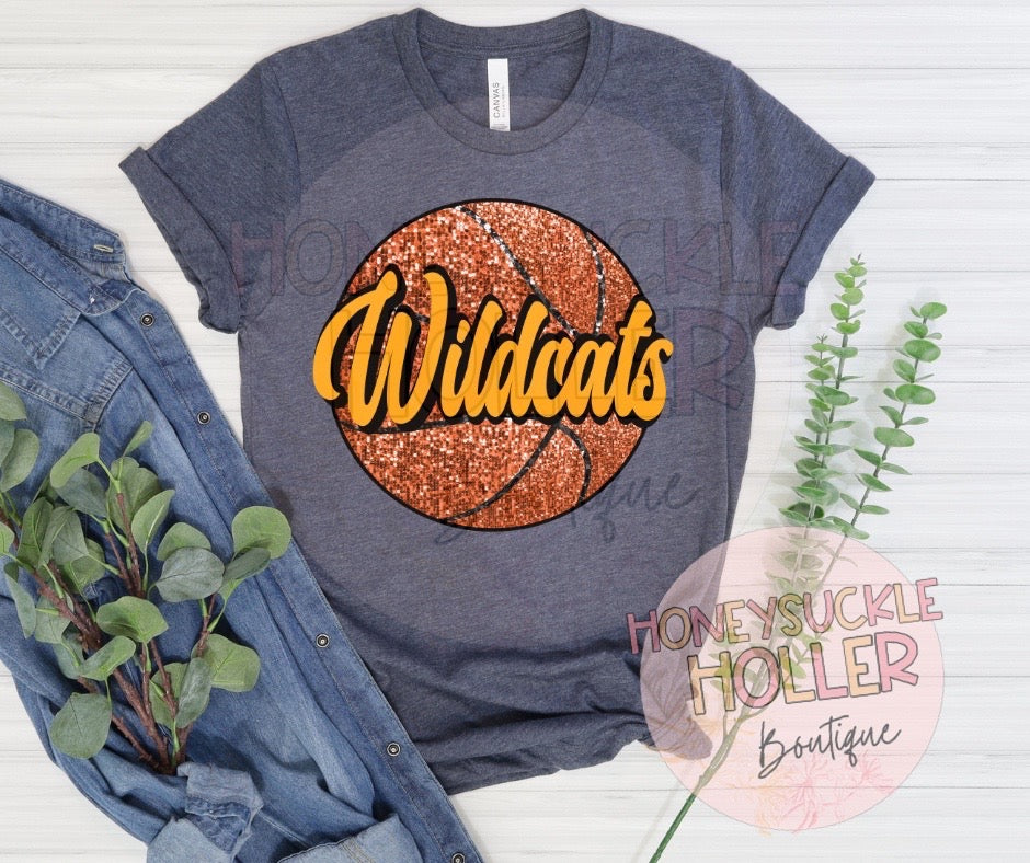 Faux Glitter Gold Wildcats Basketball